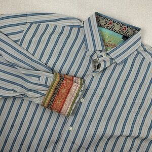Robert Graham Flip Cuff‎ Shirt Mens 2XL Striped Cotton Silk Long Sleeve Casual
